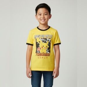 ⭐ 2 FOR $20 Pokemon Pikachu Battle Kids T-Shirt Yellow Graphic 7/8 Collectible